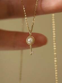 GAGAFEEL 1 Stück S925 Sterling Silber überzogene Damen elegante zierliche Schlüssel Anhänger Halskette Schmuckgeschenk