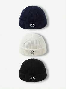 1 pieza Gorro de punto de unicolor con bordado de cara de fantasma versátil, adecuado para mantener el calor en otoño/invierno y uso diario de ropa de invierno para hombres - cara sonriente divertida - Ver 19