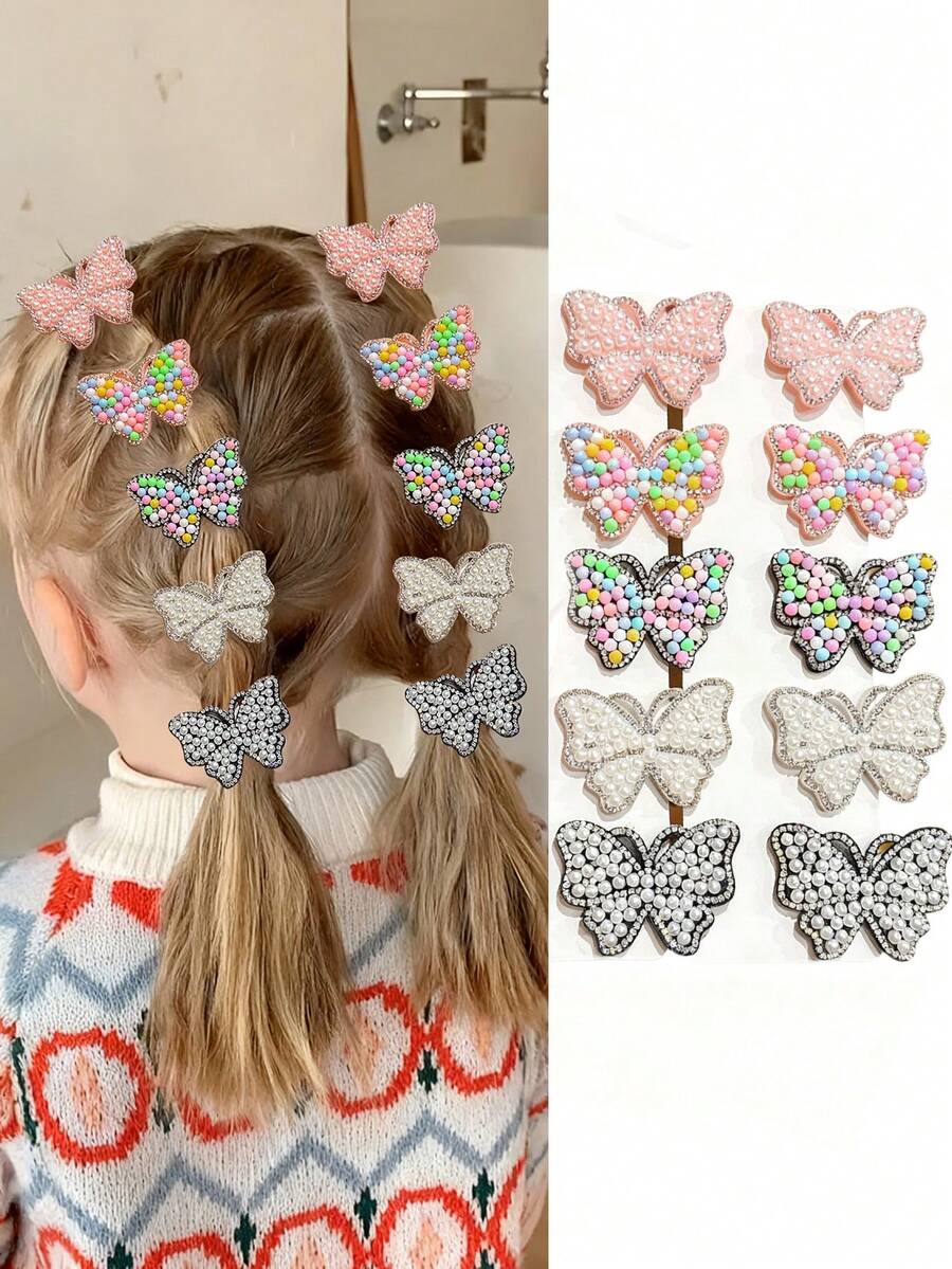 10 قطع مشابك شعر على شكل فراشات ملونة، إكسسوارات شعر جميلة وحلوة للبنات