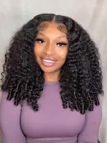 13x4 Burmese Curly Wig Human Hair 200 Density 13x4 Curly Lace Front Wigs Human Hair HD Transparent Lace Wig Pre Plucked Burmese Virgin Human Hair Wigs For Women 30 Inch - Natural Black - 查看 1