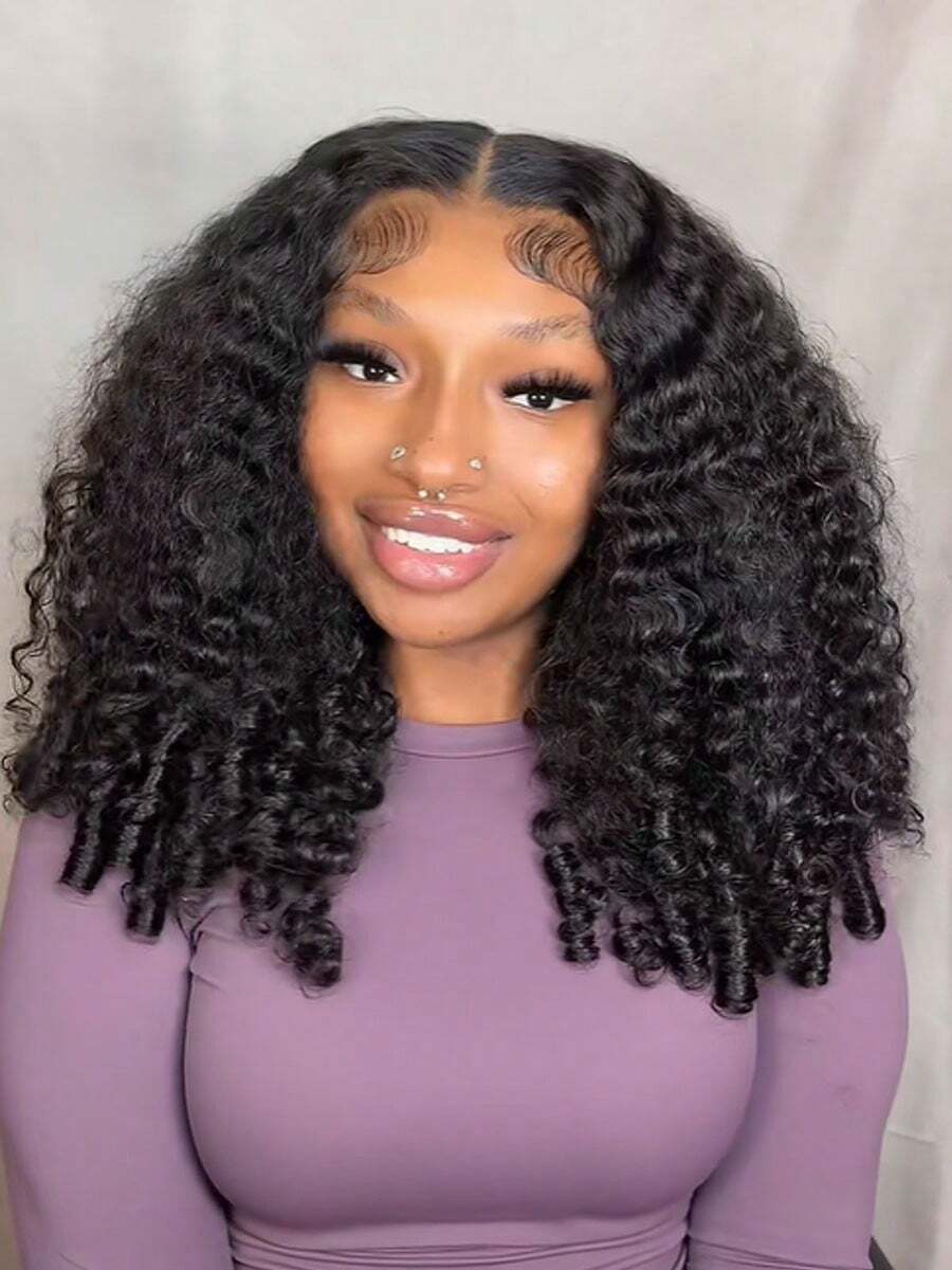 13x4 Burmese Curly Wig Human Hair 200 Density 13x4 Curly Lace Front Wigs Human Hair HD Transparent Lace Wig Pre Plucked Burmese Virgin Human Hair Wigs For Women 30 Inch - Natural Black - 查看 1