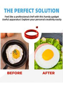 带手柄圆形硅胶蛋模，硅胶鸡蛋塑形器，煎饼模具，鸡蛋圈，不粘厨房烹饪工具，耐热 - 彩色 - 查看 6