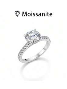 1pc Women's Wedding Ring, 4-Prong 2.5g S925 Sterling Silver 2ct Moissanite Boho/Vintage Style Engagement/Anniversary/Valentine's Day Gift, Comes With Moissanite Certificate & Gift Box - Silver - View 7
