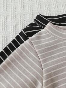 2 件套男童条纹保暖长袖 T 恤，休闲日常穿着，适合男孩和女孩，4-12 岁，秋冬季