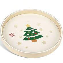 Plateau décoratif rond à rayures verticales avec bordure dorée, plateau en PU pour la décoration de table, la décoration de la maison, le rangement de bureau pour les bijoux, les parfums, les clés - Esthétique de luxe