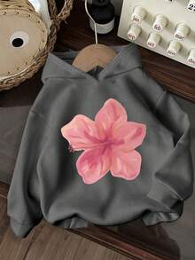 1件少女休闲印花套头卫衣，宽松版型，保暖内衬，适合秋冬季节，充满活力和想象力的设计，激发年轻心灵 - 深灰色 - 查看 6