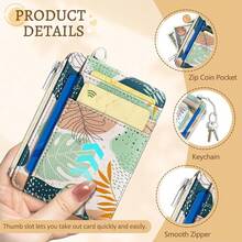 Abstract Boho Leaves Credit Card Holder Small Wallet Women, Slim RFID Blocking Wallet Woman Keychain With Zipper Coin Pocket, Front Pocket Thin Travel Card Case ID Window Female Ladies Gifts{"Color_name":"Leaf"} - 多色23 - 查看 7