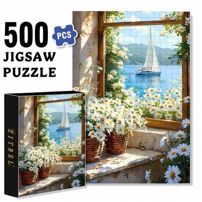 ZITBEL Outside The Window 500pcs/1000pcs Jigsaw Puzzle, Scratch-Resistant, Interactive Family Game & Brain-Boosting DIY Decor, Perfect For Halloween, Christmas & New Year Gifts, Family Puzzle Game
