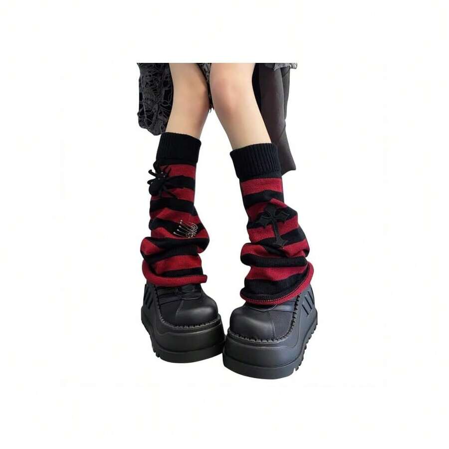 Lebaley Kawaii Leg Warmers For Girls Women - Japanese Lolita Leg Warmers Y2K Harajuku Leg Cover Stockings Kawaii Knit Socks{"Color_name":"Stripe1"} - Multicolor12 - 查看 1