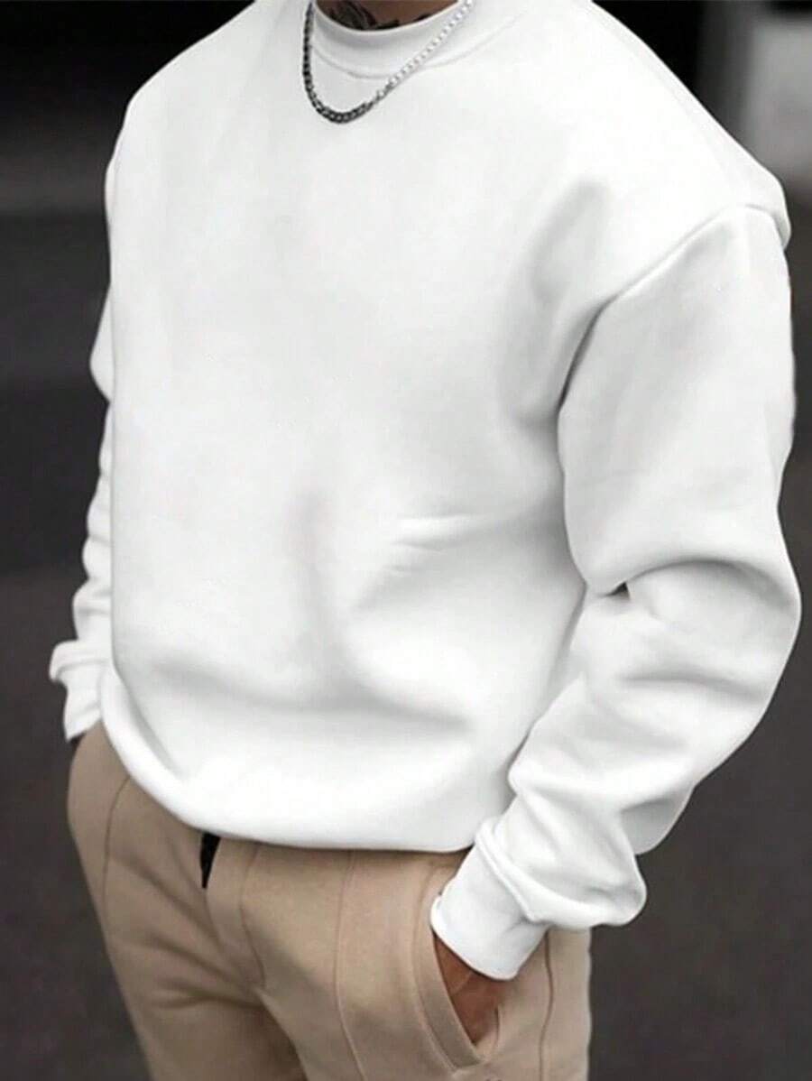 Men's All-Match Crew Neck Sweatshirt, Versatile Casual Pullover, Essential For Street Style Layering, Autumn/Winter-New Autumn/Winter Collection-L91 - 白色 - 查看 1