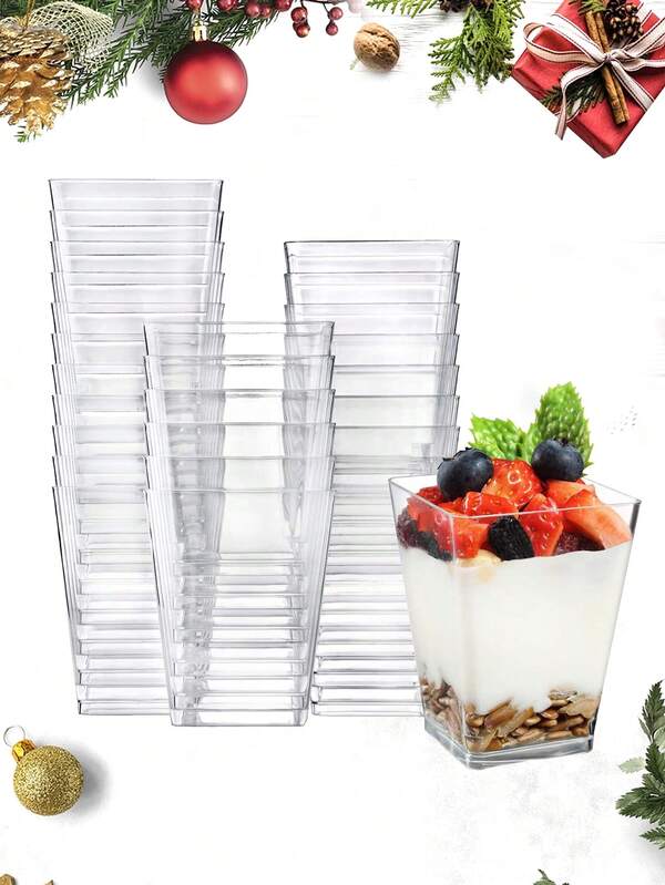 10 pezzi Grandi tazze quadrate in plastica ad alta trasparenza da 160ml, tazze per dessert per feste, tazze per budini, tazze per torte di compleanno