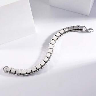 1 件时尚不锈钢方形链条手链，简约几何设计适合男士日常佩戴