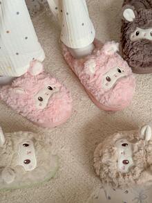 Damskie pluszowe kapcie z motywem owcy z kreskówek, uroczy wzór zwierzęcy, grube, ciepłe kapcie domowe na Halloween, zimę, imprezę i do domu