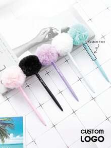 Cute Pom-Pom Ballpoint Pen, Laser Engraved Creative Metal Customized Cartoon Plush Pen, Office & Student Stationery,For School Supplies,Back To School - Multicolor - View 8