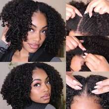 V Part Curly Wave Wig Human Hair No Leave Out V Shape Water Weave Curly Upgrade U Part Wigs With Clips Daily Wear Soft Hair Glueless V-Part Wig No Filter Glamorous Weekend Ready For Women Beginner Friendly No Lace No Glue No Sew In Daily Wear Hair Accessory 200% Density - Natural Black - View 10