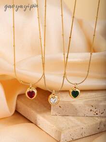 1pc French Fashion Tiger Eye, Turquoise, Ruby Stainless Steel Pendant Necklace, 18k Gold Plated Jewelry, Natural Stone Gemstone Gift, Suitable For Women's Daily Wear