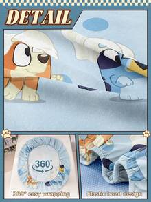 Bluey卡通数码印花床单，Bluey床上用品，床垫保护套，床罩，床笠，舒适家纺，冷色调床单，透气防起球床垫保护套，柔软亲肤 - 藍色 - 查看 6