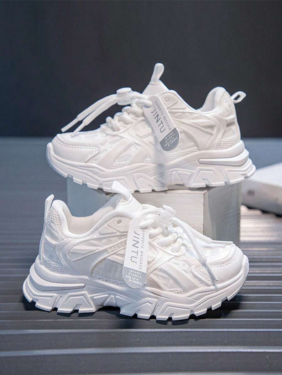 儿童运动鞋,休闲跑步鞋,钩环闭合系统,轻质网眼鞋面,条纹图案,低帮设计,适合日常穿着、跑步和休闲活动 - 春季/秋季/全季系列(鞋底) - 白色 - 查看 1