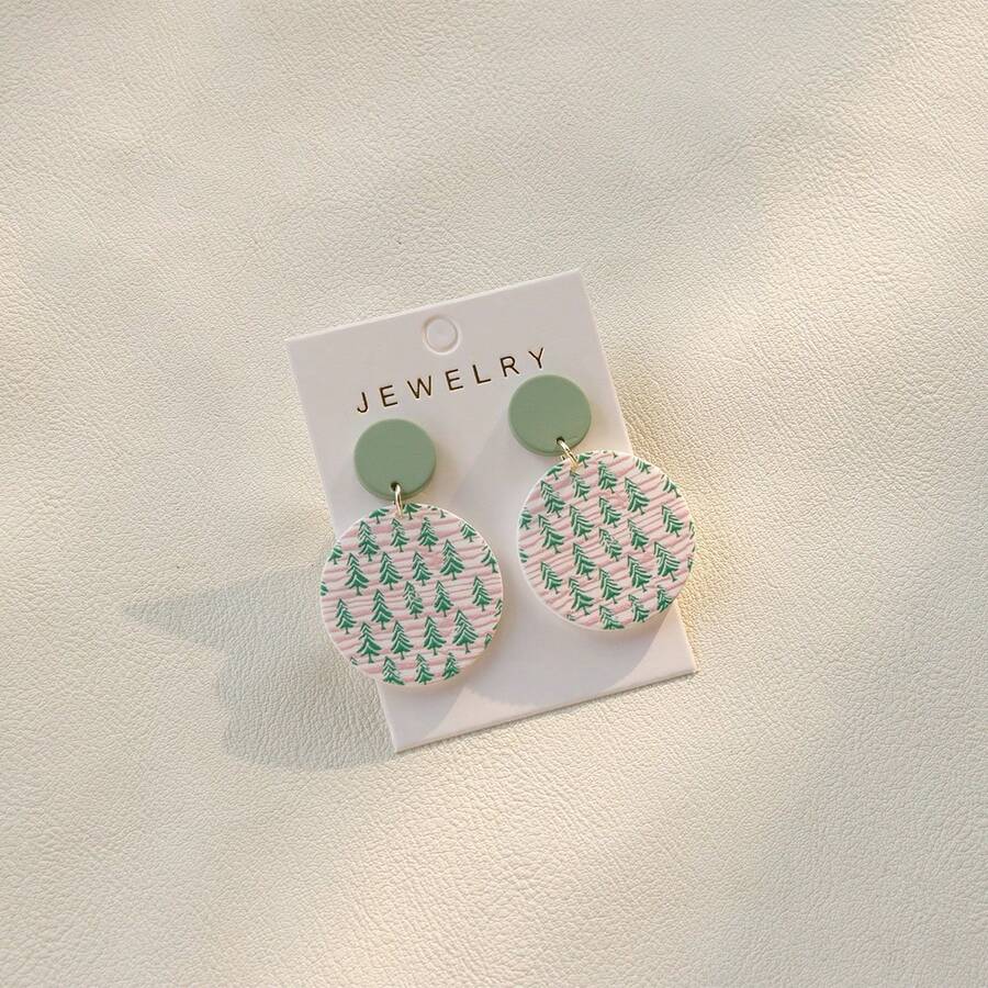 1 Pair Elegant Christmas Cute Green Christmas Tree Doodle Acrylic Pendant Earrings, Women's Party Gift
