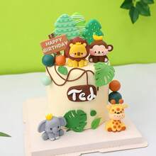 2pcs/8pcs/Set Wild One Cake Topper Jungle Animals Cake Decoration Giraffe ElephantLion Tiger Cake Animals Birthday Party Decoration