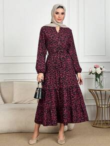 Robe longue style bohème à imprimé floral pour femmes au printemps. Nouvelle robe ample en rose rouge pour l'automne 2025 avec taille marquée, robe de vacances décontractée, robe de soirée élégante, robe de plage pour la remise des diplômes, robe de soirée pour la Saint-Valentin - Rose vif - Voir 6