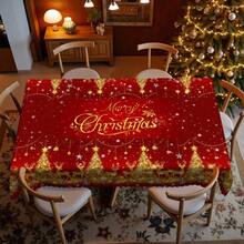 1 pezzo Tovaglia rettangolare/rotonda natalizia rossa e dorata, con motivi di renne dorate, fiocchi di neve, campane e alberi di Natale, tovaglia festiva rossa, decorazione natalizia, adatta per uso interno ed esterno - tovaglia da pranzo natalizia facile da pulire, disponibile in varie misure - Multicolore - Visualizzare 10