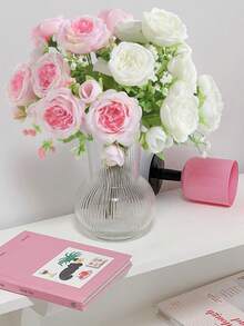 Einfache und elegante künstliche Blumen, gefälschte Pfingstrosen, künstliche Pfingstrosen, simulierter Rosenstrauß, grüne Pflanzen, Heimdekoration für Hochzeiten, Ornamente