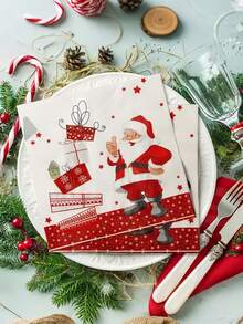20pcs Christmas Napkins, Santa Claus Christmas Paper Napkins, Christmas Napkins, Holiday Napkins, Christmas Cocktail Napkins, Christmas Disposable Napkins, Christmas Dinner Napkins - Multicolor - View 7