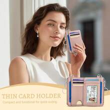 Cute Credit Card Holder Small Wallet Women, Minimalist Slim RFID Blocking Wallet Woman Keychain With Zipper Coin Pocket, Front Pocket Thin Travel Card Case Organizer ID Window Ladies Gifts{"Color_name":"SolidPK"} - 多色7 - 查看 8