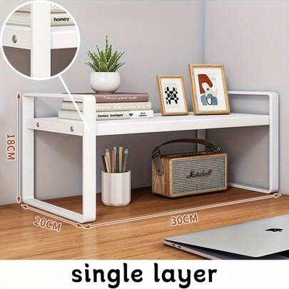 Iron Office Desk Storage Rack - Compact Multi-Tier Shelving Unit For Office Supplies, Books, And Decor - Rectangular Design With Minimalist Aesthetics