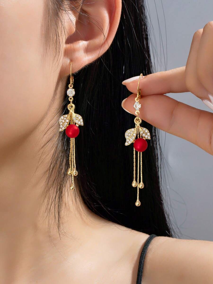 Một đôi bông tai thời trang đính lá và tua rua đính đá cho nữ - Nhiều màu 2 - Xem 1