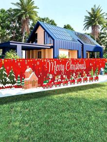 1 pieza Bandera de decoración navideña, fondo de tela con estampado de Papá Noel, muñeco de nieve, árbol de Navidad y hombre de jengibre, para decoración de fondo de fiesta de Navidad, decoración colgante de valla de pared navideña, decoración colgante de patio y jardín navideño, suministros para eventos y fiestas navideñas en el hogar - Multicolor - Ver 4