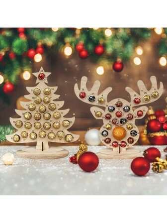 1pc,Wooden Chocolate Candy Stand, Christmas Sugar Advent Calendar Xmas Tree, Festive Xmas Tree & Elk Shaped Display Rack, For New Year'S Countdown Wedding, Advent Calendar Christmas, Advent Calendar , Advent Calendar