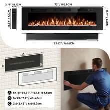72 Inch Electric Fireplace Inserts Ultra - Thin 750/1500W Electric Fireplace Heater Freestanding Wall Mounted Or Recessed With Adjustable Multicolor Flame And Timer - US B Type Plug(110-127V) - View 8