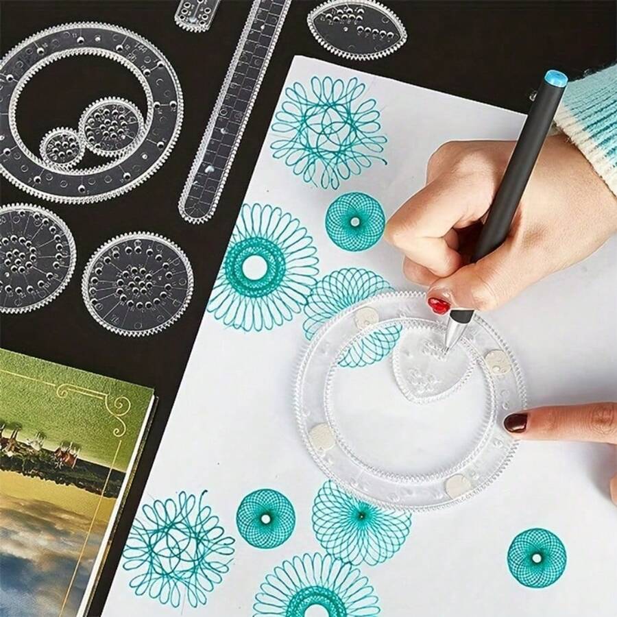 28pcs Spiral Circle Template For Drawing, Spiral Art Clear Gear Geometric Ruler, Plastic Template Ruler, Drawing Spiral Curve Stencils With Pens Paper For Drawing DIY Art Crafts Sketch Creation