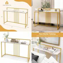 47 Console Table Narrow Sofa Side Table W/White Faux Marble Tabletop Golden Steel Frame SpaceSaving Foyer Tables For Entryway Dining Room Corridor Living Room Hallway Table