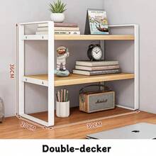 Iron Office Desk Storage Rack - Compact Multi-Tier Shelving Unit For Office Supplies, Books, And Decor - Rectangular Design With Minimalist Aesthetics - 木紋色+黑色雙層 - 查看 4