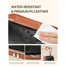 Telena Makeup Bag Large Capacity Travel Cosmetic Bag Portable PU Leather Water Resistant Makeup Organizer Bags For Women With Handle And Divider Open Flat (3-Black With Brown){"Color_name":"3-BlackwithBrown"} - 3-黑色與棕色 - 查看 4