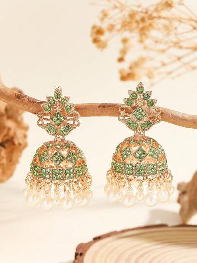 1 Pair Fashionable Earrings, Elegant & Charming Rhinestone & Faux Pearl Tassel Earrings, Bollywood Glamorous Jewelry, Suitable For Women & Girls For Daily Wear, Festivals, Weddings And Parties/Jewelry Gift