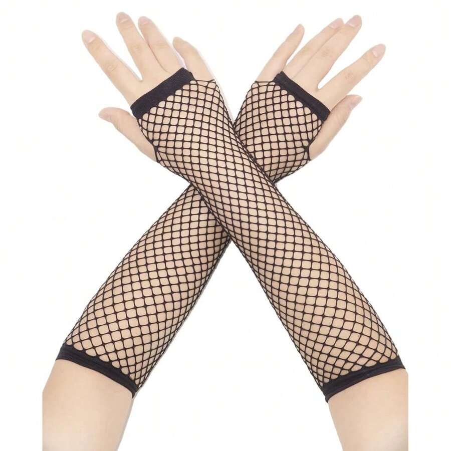 Fishnet Fingerless Gloves Mesh Arm Sleeves Fish Net Arm Sleeves EMO Gloves For Women In Theme Party Scene Accessories{"Size_name":"Long","Color_name":"#1-Black(Long)"} - 多色16 - 查看 1