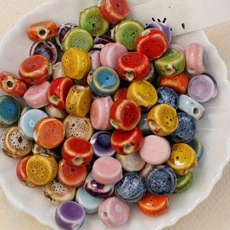 10pcs Ceramic Flat Beads - Multi-Color Vintage Chinese Style Floral Glazed Beads, DIY Jewelry Making Materials, Necklace & Bracelet Accessories