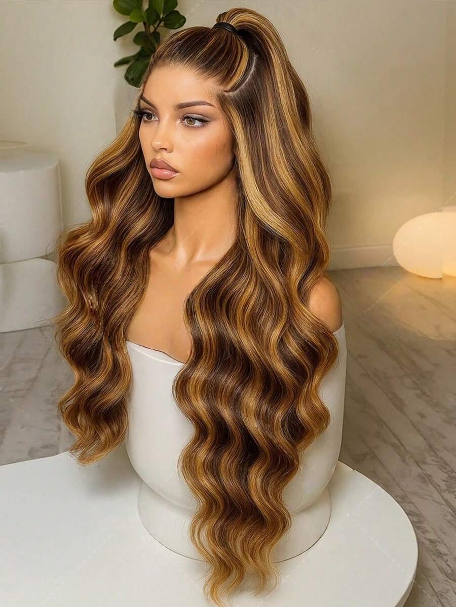 30 32 Inch Honey Blonde 13x6 Hd Lace Frontal Wig Human Hair 250% Density 13x6 Body Wave Ombre Lace Front Wigs Human Hair Glueless Highlight Honey Blonde Wig Pre Plucked With Baby Hair For Women - S4/27 - 查看 1