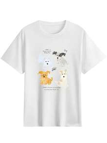 Japanese-Style Women's Casual Round Neck Loose Fit Printed Casual Cute Short Sleeve T-Shirt For Vacation Spring/Summer - White - View 4