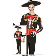Fiestas Guirca Máscara de Esqueleto Mariachi para Adultos, Fantasia Temática do Dia dos Mortos com Caveira Decorada, Ideal para Celebrações Festivas, Halloween e Eventos Culturais, Disponível em Vários Tamanhos - Multicolorido - Ver 1