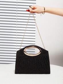 Women's Glitter Handbag With Ruffle, Iridescent Shoulder Crossbody Chain Bag, Fashion Versatile Purse With Minimalist Chain Hardware Design, Suitable For Party, Wedding, Prom, Banquet/Formal Occasions, Perfect Gift For Women - Black - View 4