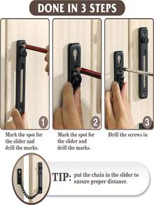 1 件装重型门链锁，带安全弹簧 - 防盗安全锁，哑光黑色饰面，适用于室内/外门、前门、公寓、酒店、办公室 - 提高安全性和隐私性，家用门锁，酒店安全，光滑的金属饰面，耐用的金属结构 - 彩色 - 查看 11