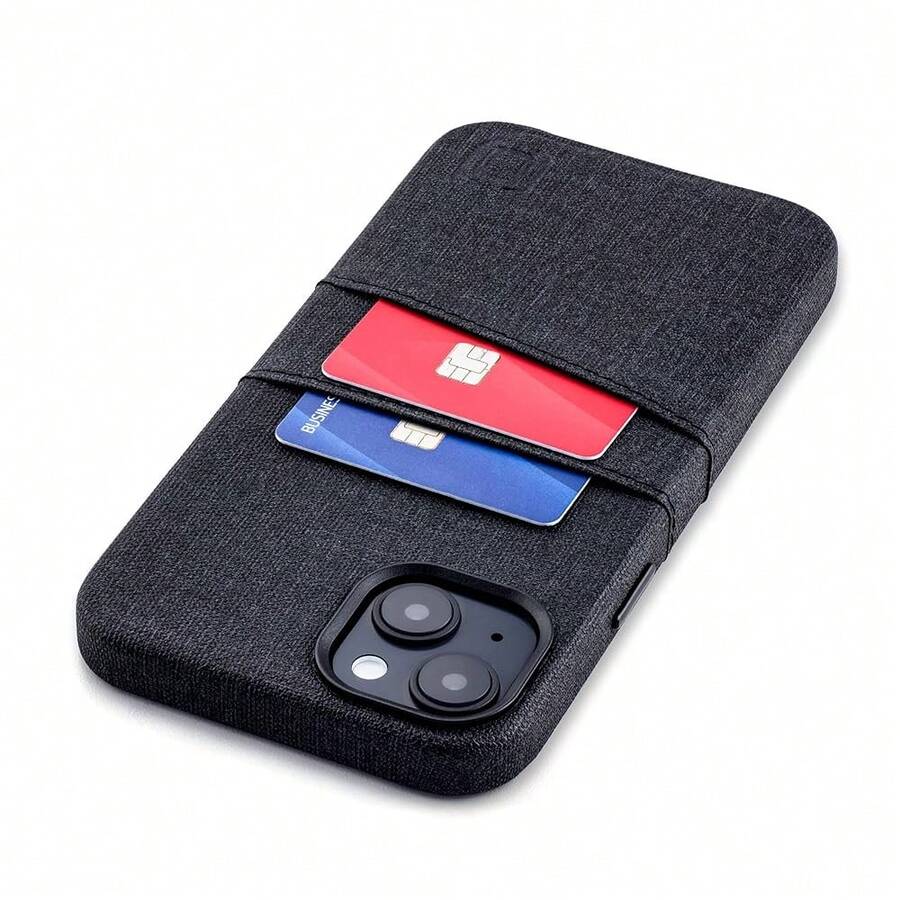 14 Plus Card Case With Built-In Metal Plate For Magnetic Mounting & 2 Card Holder Pockets: Luxe M2 Wallet, Canvas Style Synthetic Leather ( 14 Plus, Black){"Size_name":"14Plus","Color_name":"Black"} - Multiwarna6 - View 1