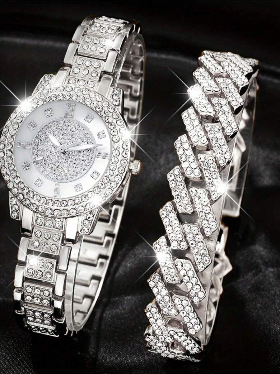 1 Set Luxury Women's Gold Quartz Watch - Round Dial With Classic Bracelet, Fashionable And Charming, Ideal Women's Gift - Silver - View 1