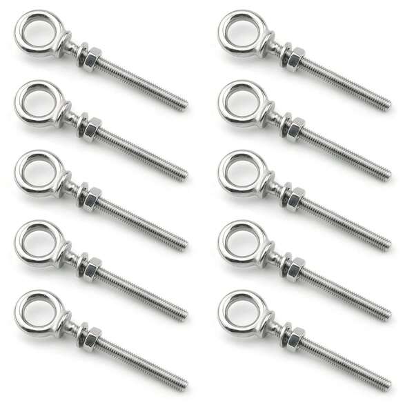 [10pcs 316 Stainless Steel Eyebolts Set] Set Of 10 Heavy-Duty Shoulder Eyebolts Made From 316 Stainless Steel, Complete With Washers And Nuts (M6 Size).