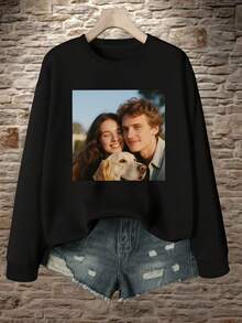 Women'S Plus-Size Sweatshirt Custom Logo, Family Clothing Customization, Fashion Retro Print Round Neck Top, Can Be Customized With Your Favorite Pattern